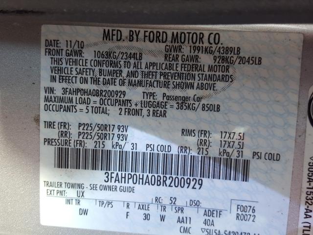 Photo 9 VIN: 3FAHP0HA0BR200929 - FORD FUSION SE 