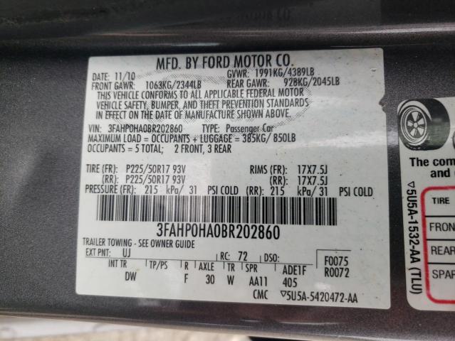 Photo 11 VIN: 3FAHP0HA0BR202860 - FORD FUSION 