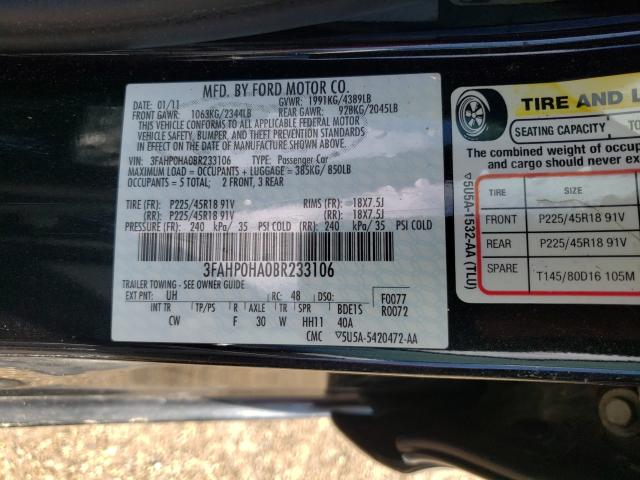 Photo 9 VIN: 3FAHP0HA0BR233106 - FORD FUSION SE 