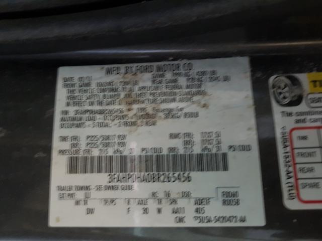 Photo 9 VIN: 3FAHP0HA0BR265456 - FORD FUSION SE 