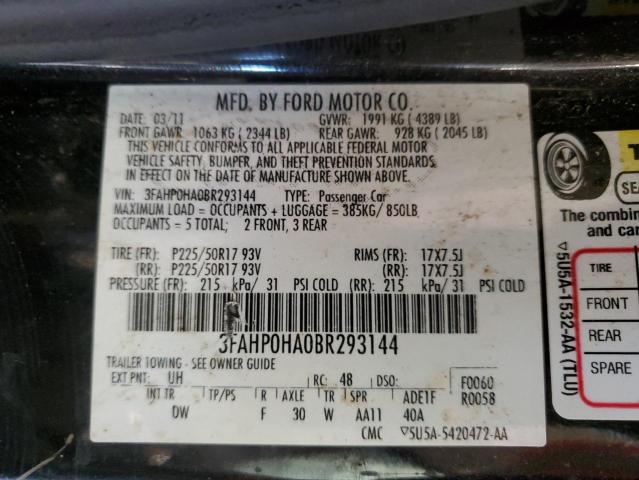 Photo 11 VIN: 3FAHP0HA0BR293144 - FORD FUSION SE 