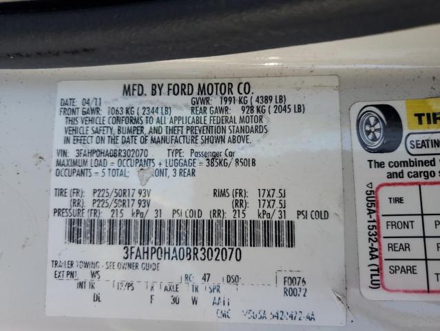 Photo 11 VIN: 3FAHP0HA0BR302070 - FORD FUSION 