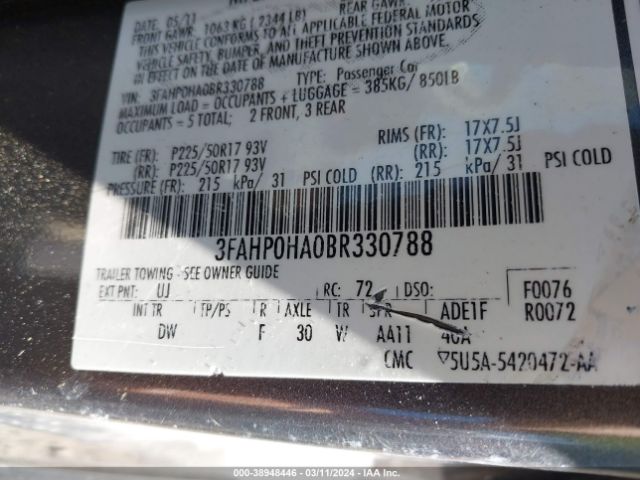 Photo 8 VIN: 3FAHP0HA0BR330788 - FORD FUSION 