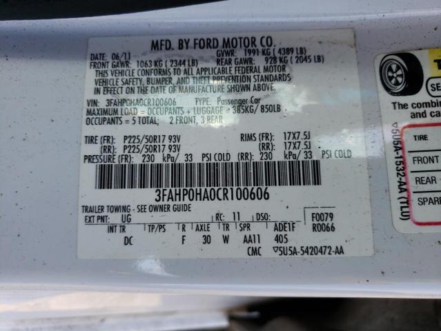 Photo 11 VIN: 3FAHP0HA0CR100606 - FORD FUSION SE 