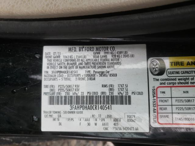 Photo 9 VIN: 3FAHP0HA0CR140541 - FORD FUSION SE 