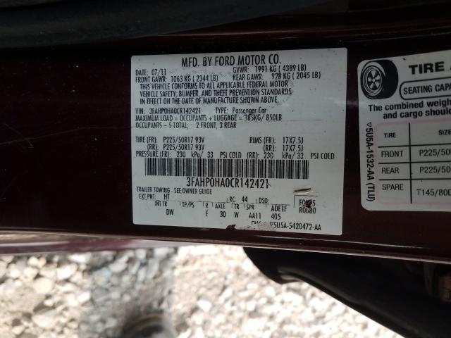 Photo 9 VIN: 3FAHP0HA0CR142421 - FORD FUSION 