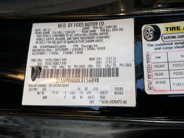 Photo 9 VIN: 3FAHP0HA0CR156898 - FORD FUSION SE 