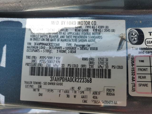 Photo 11 VIN: 3FAHP0HA0CR223368 - FORD FUSION SE 