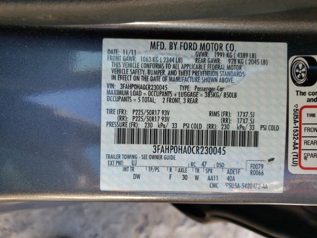 Photo 9 VIN: 3FAHP0HA0CR230045 - FORD FUSION SE 