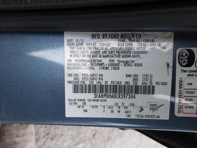 Photo 9 VIN: 3FAHP0HA0CR397344 - FORD FUSION SE 