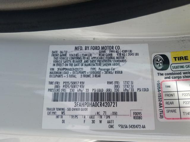 Photo 9 VIN: 3FAHP0HA0CR420721 - FORD FUSION SE 