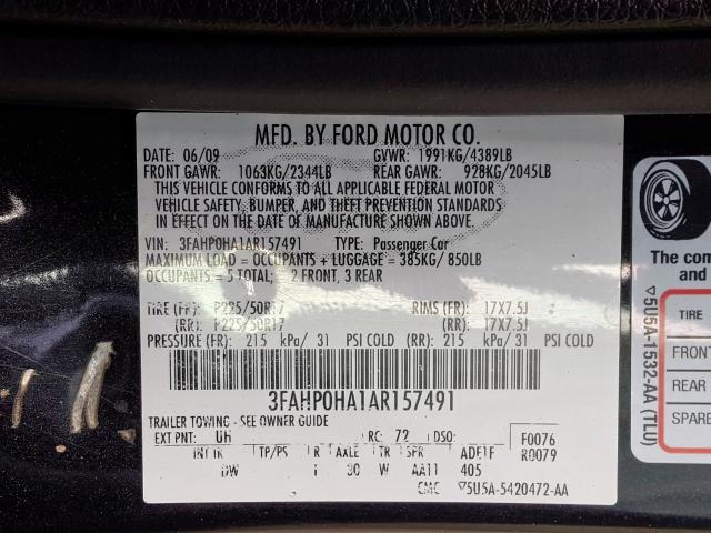 Photo 9 VIN: 3FAHP0HA1AR157491 - FORD FUSION SE 