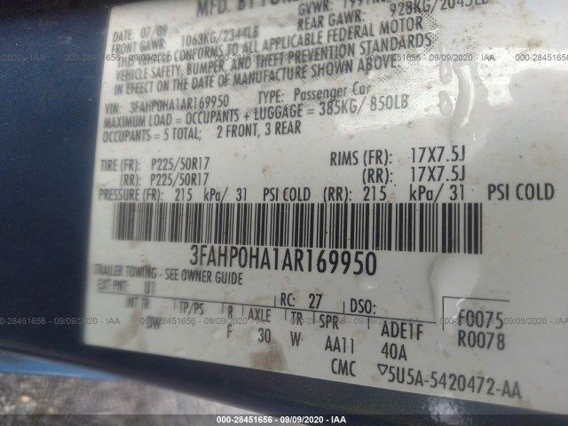 Photo 8 VIN: 3FAHP0HA1AR169950 - FORD FUSION 