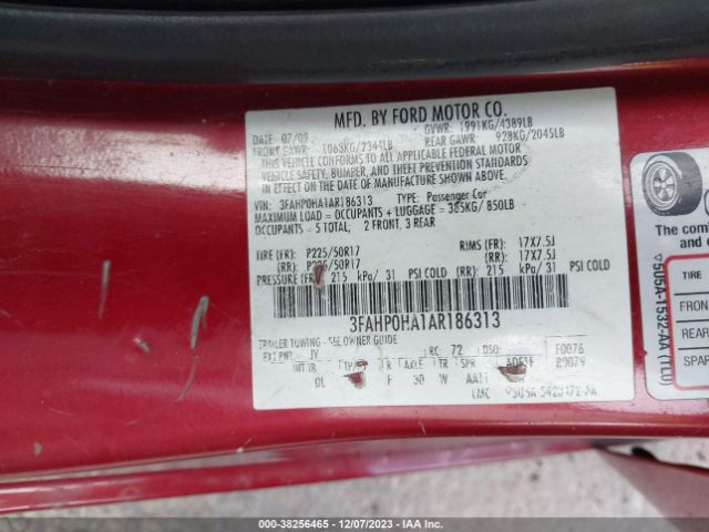 Photo 8 VIN: 3FAHP0HA1AR186313 - FORD FUSION 