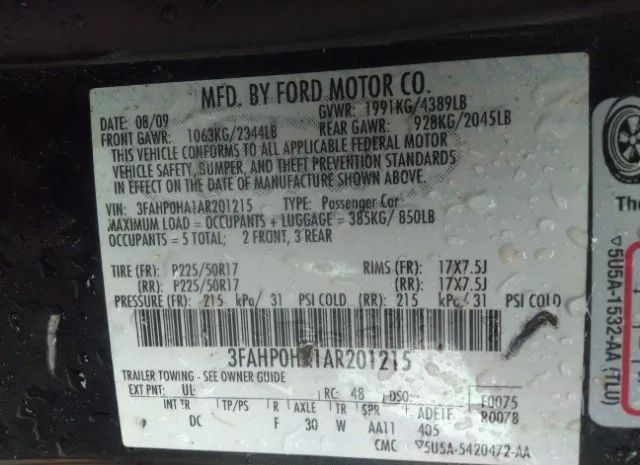 Photo 8 VIN: 3FAHP0HA1AR201215 - FORD FUSION 