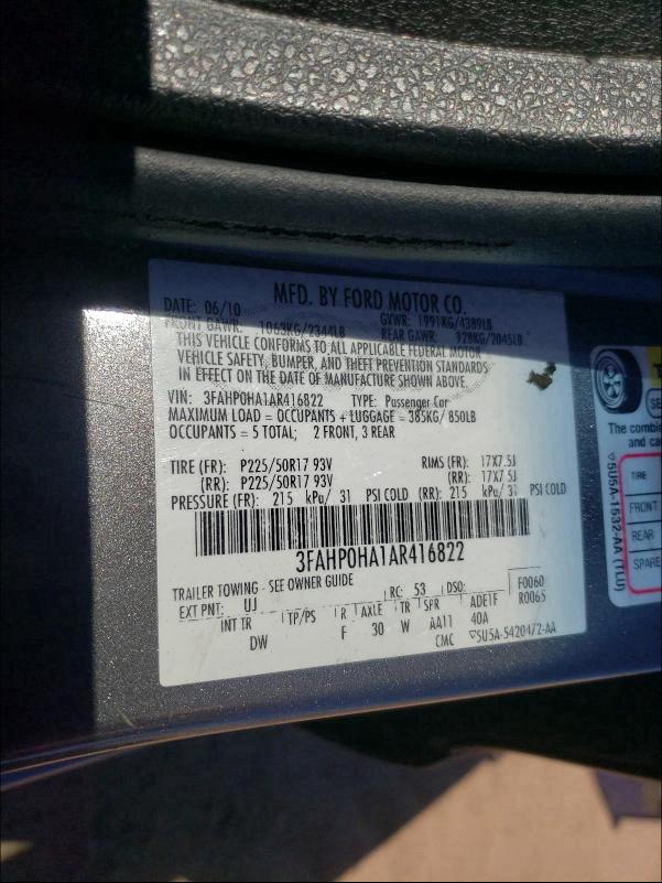 Photo 9 VIN: 3FAHP0HA1AR416822 - FORD FUSION SE 