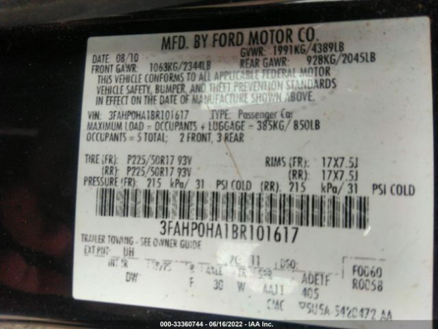 Photo 8 VIN: 3FAHP0HA1BR101617 - FORD FUSION 