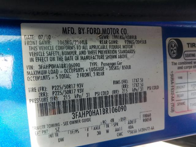 Photo 9 VIN: 3FAHP0HA1BR106090 - FORD FUSION SE 