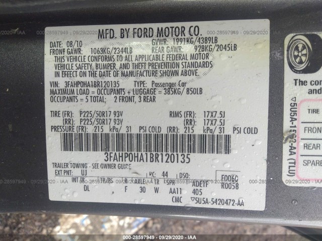 Photo 8 VIN: 3FAHP0HA1BR120135 - FORD FUSION 