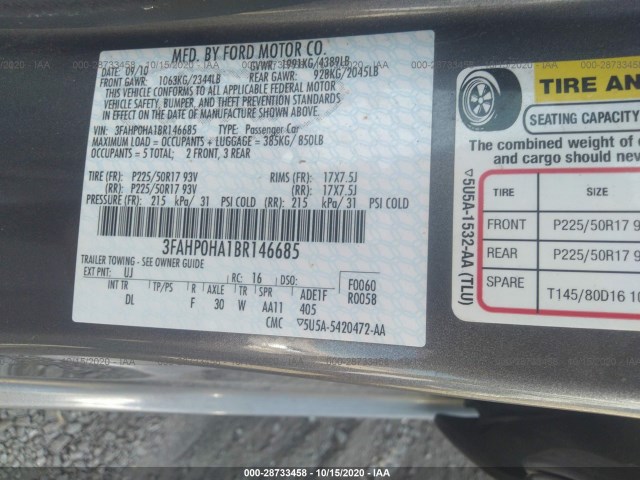 Photo 8 VIN: 3FAHP0HA1BR146685 - FORD FUSION 