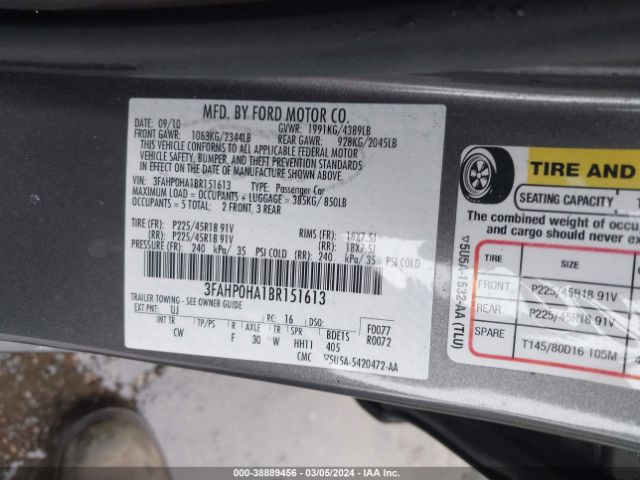 Photo 8 VIN: 3FAHP0HA1BR151613 - FORD FUSION 