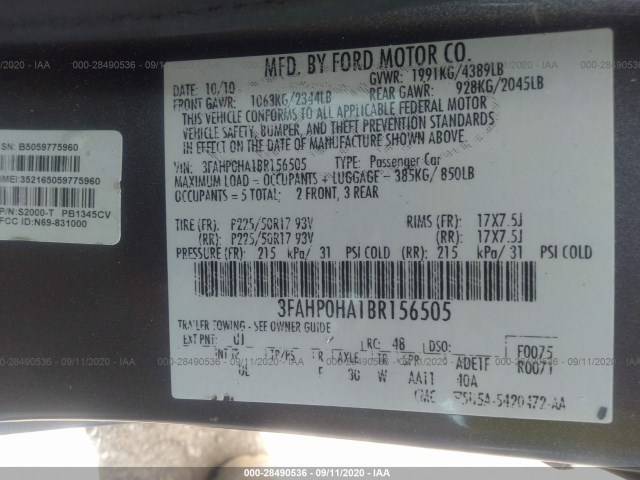 Photo 8 VIN: 3FAHP0HA1BR156505 - FORD FUSION 