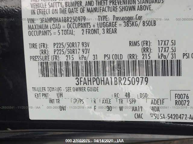 Photo 8 VIN: 3FAHP0HA1BR250979 - FORD FUSION 