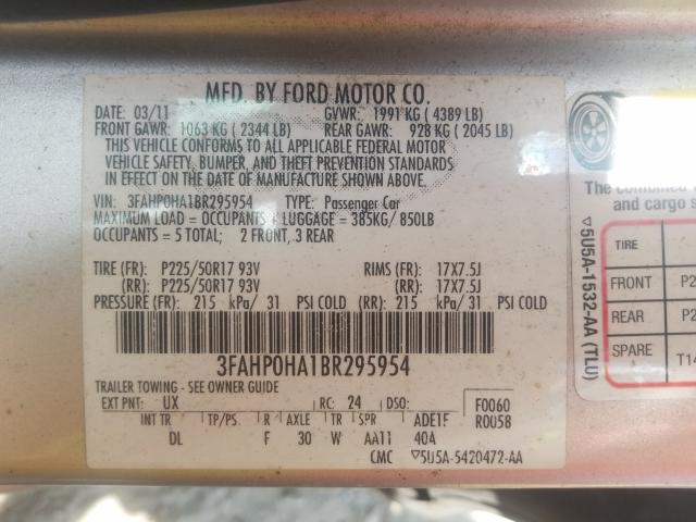 Photo 9 VIN: 3FAHP0HA1BR295954 - FORD FUSION SE 