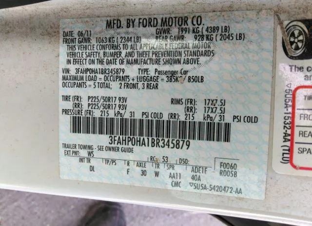 Photo 8 VIN: 3FAHP0HA1BR345879 - FORD FUSION 