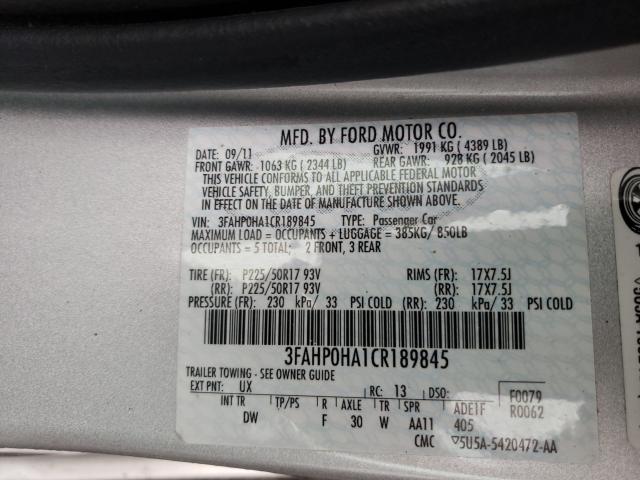 Photo 9 VIN: 3FAHP0HA1CR189845 - FORD FUSION SE 