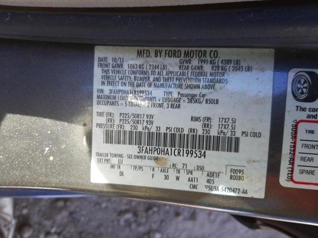 Photo 9 VIN: 3FAHP0HA1CR199534 - FORD FUSION SE 