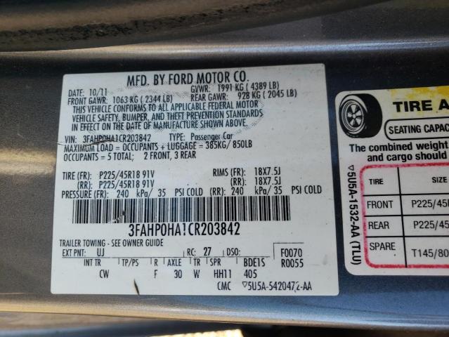 Photo 12 VIN: 3FAHP0HA1CR203842 - FORD FUSION SE 