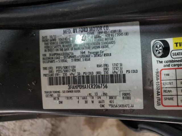 Photo 9 VIN: 3FAHP0HA1CR206756 - FORD FUSION SE 