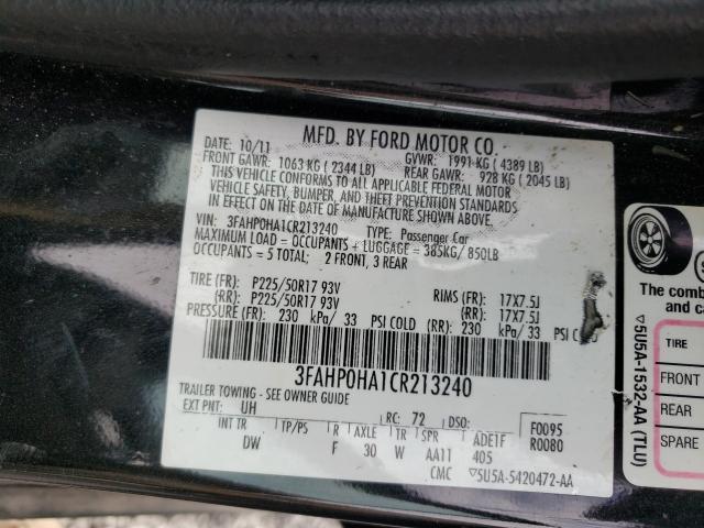 Photo 9 VIN: 3FAHP0HA1CR213240 - FORD FUSION SE 