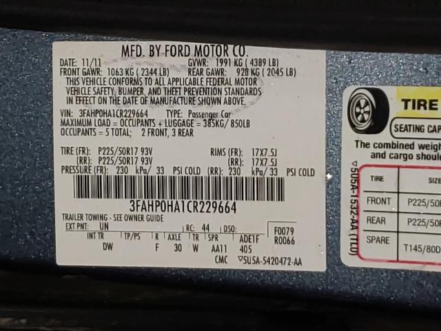 Photo 9 VIN: 3FAHP0HA1CR229664 - FORD FUSION SE 