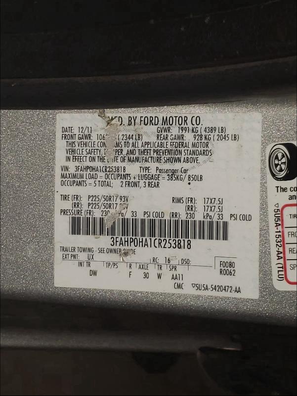 Photo 9 VIN: 3FAHP0HA1CR253818 - FORD FUSION SE 