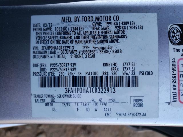 Photo 9 VIN: 3FAHP0HA1CR322913 - FORD FUSION SE 