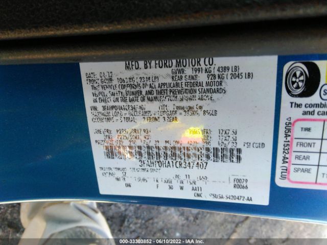 Photo 8 VIN: 3FAHP0HA1CR347407 - FORD FUSION SE 