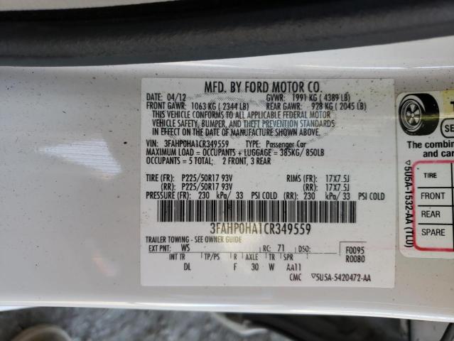 Photo 9 VIN: 3FAHP0HA1CR349559 - FORD FUSION SE 