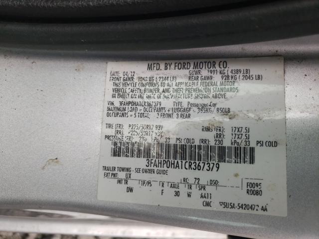 Photo 9 VIN: 3FAHP0HA1CR367379 - FORD FUSION SE 