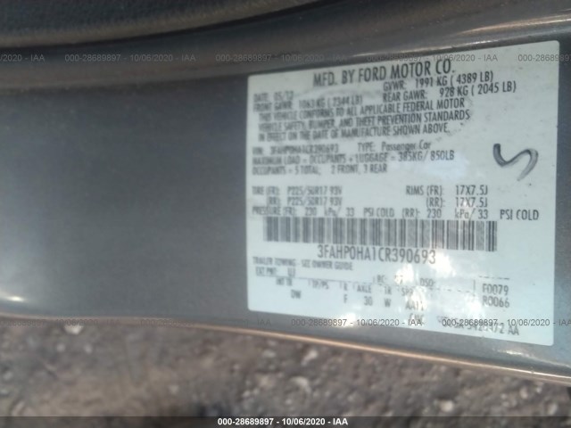 Photo 8 VIN: 3FAHP0HA1CR390693 - FORD FUSION 