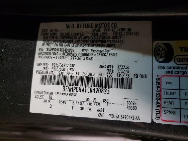 Photo 9 VIN: 3FAHP0HA1CR420825 - FORD FUSION SE 