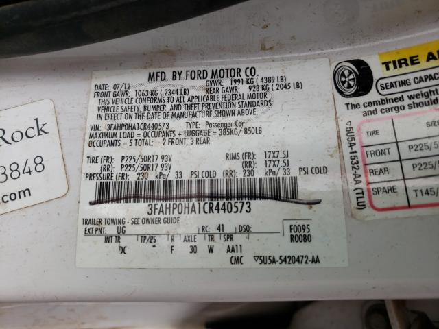 Photo 9 VIN: 3FAHP0HA1CR440573 - FORD FUSION SE 