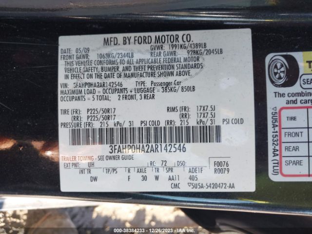 Photo 8 VIN: 3FAHP0HA2AR142546 - FORD FUSION 