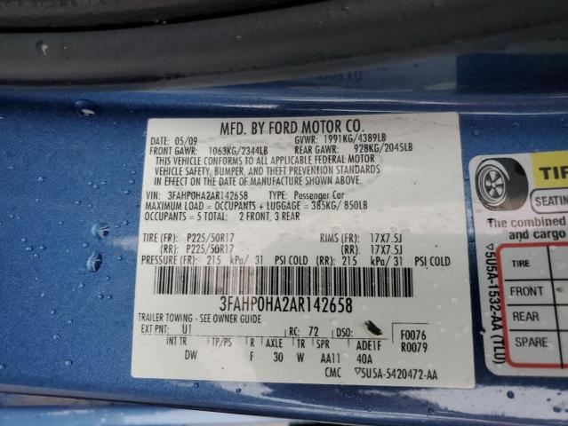 Photo 12 VIN: 3FAHP0HA2AR142658 - FORD FUSION SE 