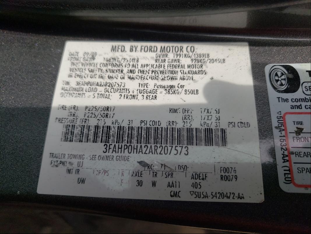 Photo 9 VIN: 3FAHP0HA2AR207573 - FORD FUSION SE 