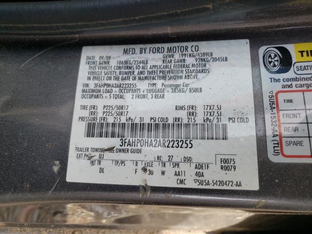 Photo 9 VIN: 3FAHP0HA2AR223255 - FORD FUSION SE 