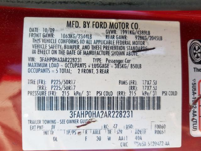 Photo 9 VIN: 3FAHP0HA2AR228231 - FORD FUSION SE 