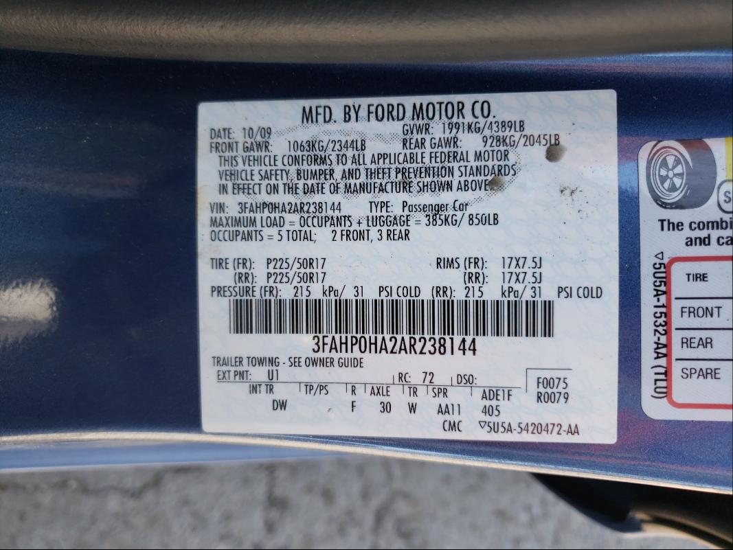 Photo 9 VIN: 3FAHP0HA2AR238144 - FORD FUSION SE 