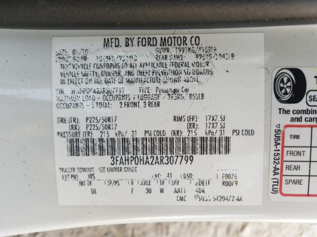 Photo 9 VIN: 3FAHP0HA2AR307799 - FORD FUSION SE 